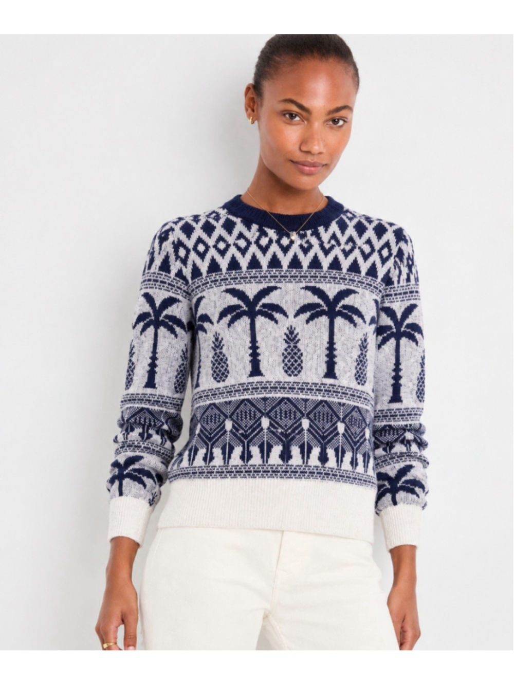 Vineyard Vines Fair Isle Crewneck Merino Wool Sweater Palm Tree Tropical Sz XS